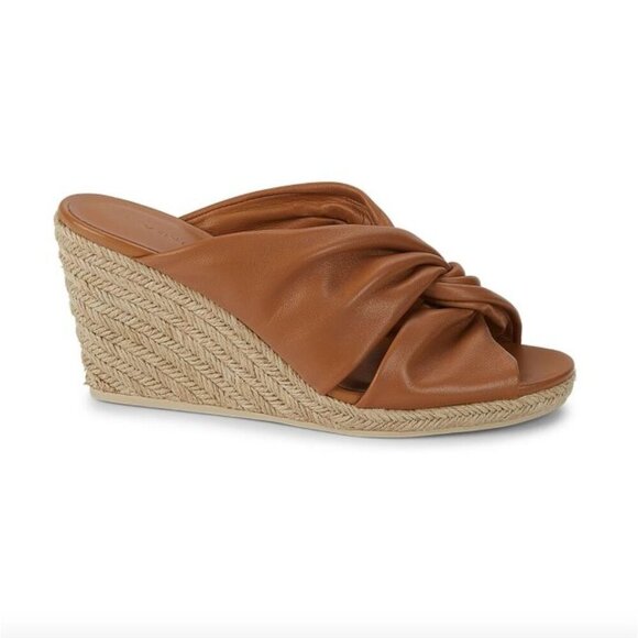 Vince Sylvia Knotted Espadrille Wedge Sandals Camel Leather Size US 9 - Picture 1 of 13